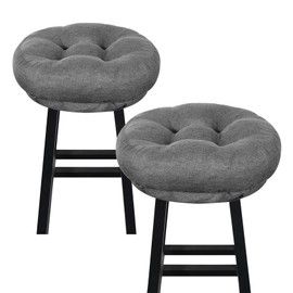 PRONOUS Dark Grey Bar Stool Seat Cushions, Round Stool Covers Pads with Ties Non Slip (12"x12"x4",2 Pack)