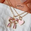 Pink Bow and Heart Charm Necklace Set, Silver Chain, 2