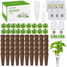 Ahopegarden 132pcs Hydroponic Pods Kit: Compatible with AeroGarden Herb Kits with 50 Grow Sponges, 50 Pods Lable, 12 Grow Baskets and Dome, 8 A&B Plant Food, Indoor Garden Kit Supplies for Most Brands