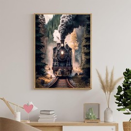 PUAGEMTI DIY Forest Train Diamond Painting Kit for Adults, Diamond Art Landscape Round Rhinestone Diamond Painting Accessories, Crafts Cross Stitch Embroidery 12x16 inch