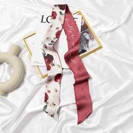 Red Flower Fashion Bag Handbag Handle Ribbon Scarf Polka Dot Printing Neckerchief Scarf Women's Fashion Scarves Clothing, Shoes and Jewelry