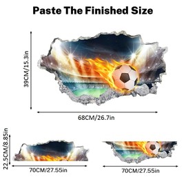 YunBey Football Wall Stickers 3D Football Wallpaper for Boys Bedroom Large Boys Wall Stickers Football Wall Decals for Kids Living Room Playroom Classroom (68×39CM)