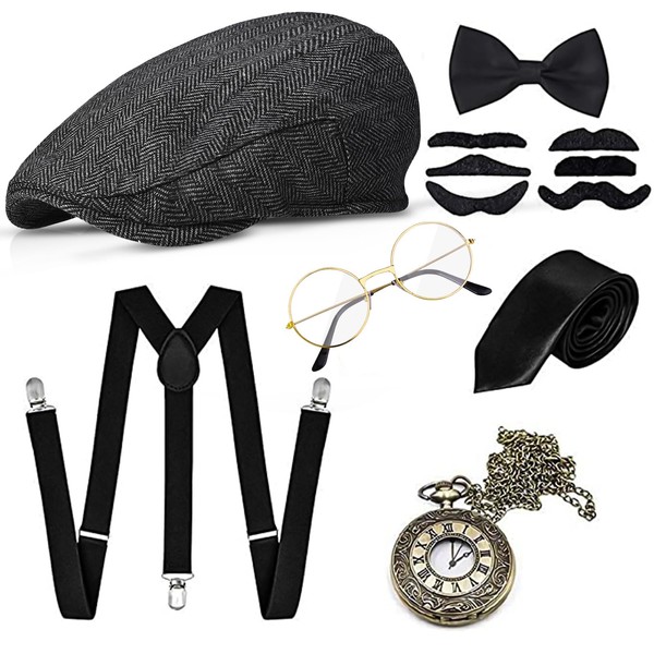 GOLDGE 1920s Accessories for Men, Roaring 20s Costumes for Men, Great Gatsby Costume Men, 1920 Mens Clothing Gatsby Black