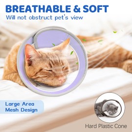 Breathable Air Mesh Cat Cone Collar Soft to Stop Licking, Adjustable, Foldable Lightweight Kitten Cones After Surgery Recovery for Cats & Kittens (Light Purple, S)