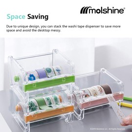molshine 2 Pack Transparent Desktop Multi Washi Masking Tape Storage Dispenser,Tape Cutter,Tape Roll Holder (Not Include Masking Tape) (Beige)