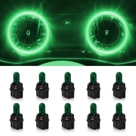 QZTYTY 10PCS Car T5 Instrument Light, Instrument Cluster Bulbs, 12V Single-filament Halogen Light Air Conditioning Indicator Light, Plug and Play Non-destructive Installation for Cars (Green)