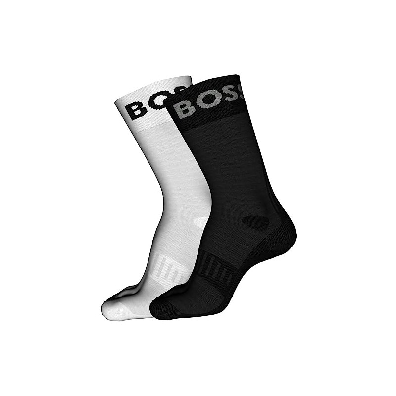 BOSS Men's 2-Pack Bold Logo Solid Cotton Socks, Blank White/Deep