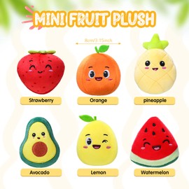 Aoriher 6 Pcs Cute Fruit Plush Toys Colorful Stuffed Fruits Soft Mini Doll Avocado Strawberry Orange Pineapple Stuffed Christmas Gifts for Classroom Prizes Birthday Party Favors