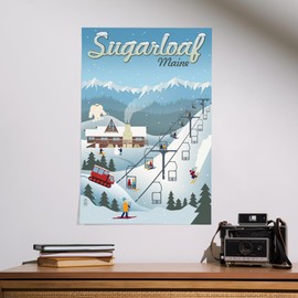 Lantern Press 16x24 Inch Giclee Art Print Wall Decor, Sugarloaf, Maine, Retro Ski Resort