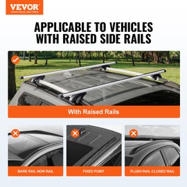 VEVOR Roof Rack Cross Bars, 54" Aluminum Roof Rack Crossbars, Fit Raised Side Rail with Gap, 200 lbs Load Capacity, Adjustable Crossbars with Locks, for SUVs, Sedans, and Vans