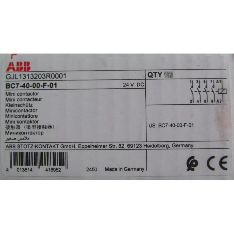 ABB NEW ABB 60947-4-1 MINI CONTACTOR BC7-40-00-F-01 24V DC 4-POLE