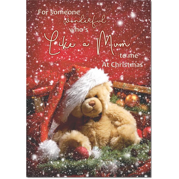 doodlecards Like a Mum Christmas Card Bear with Santa Hat