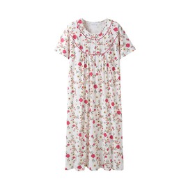 Keyocean Nightgowns for Women, Soft Cotton Comfy Lightweight Short Sleeves Ladies Nightdress, Red Flower, X-Large
