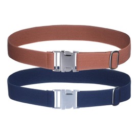 AWAYTR Kids Toddler Belt for Boy - 2 Pack Easy to Use Zinc Alloy Buckle Belts for 2-12 Boys and Girls (Navy blue/Brown)