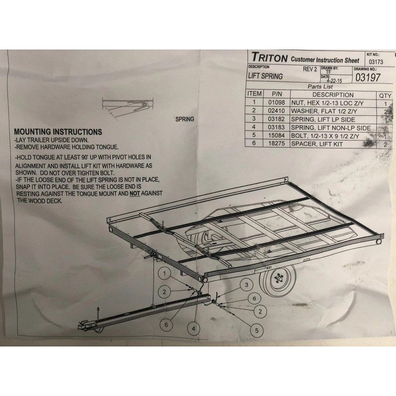 TRITON TRAILER XT & LT SPRING LIFT KIT 03173