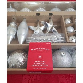 Wondershop NEW WONDERSHOP 40 Count Shatter Resistant Ornament Set Assorted Silver Holiday