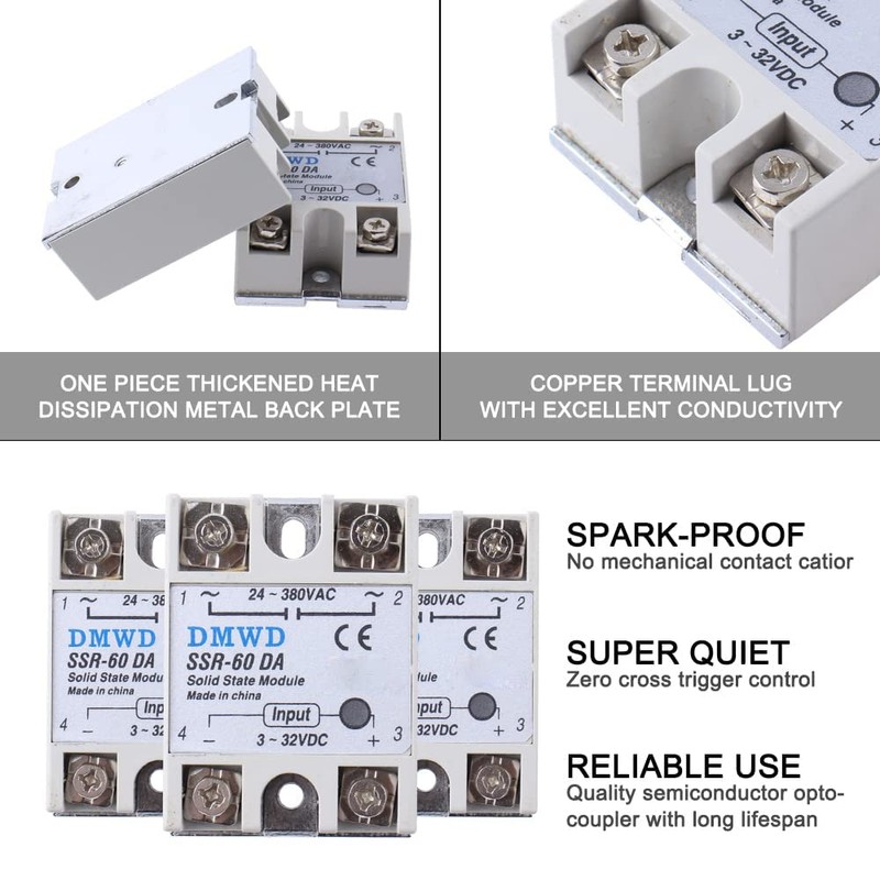 SSR-60DA Solid State Relay DC to AC (Input 3-32V DC
