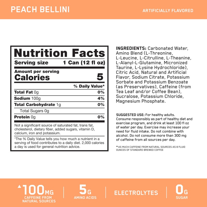 Optimum Nutrition Amino Energy Sparkling Hydration Drink, Electrolytes, Caffeine, Amino