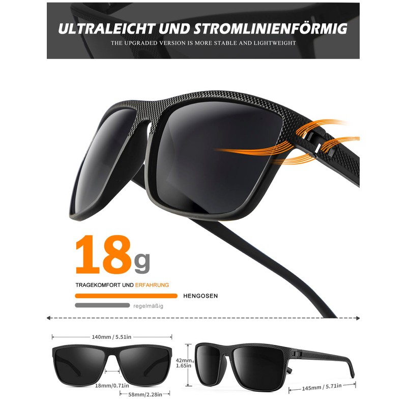 HENGOSEN Sunglasses for Men, Polarised Sunglasses for Men with Lightweight