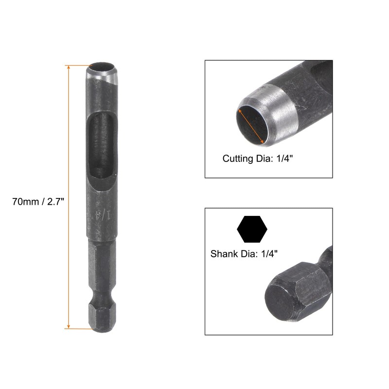 sourcing map 4pcs Leather Hollow Punch Hex Shank for Drills,1/4"