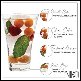 Vikko Drinking Glasses, 12 Ounce Glass Cups, Pack of 12 Crystal Clear Glass Cups for Water or Juice, Elegant Glass Tumbler & Water Glasses for Drinking for Juice or Water