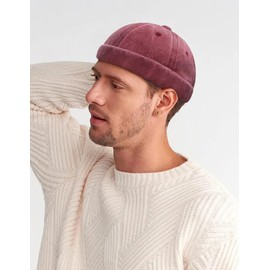 Initlove Docker Hat for Men Vintage Brimless Sailor Hat Beanie Cap Wine Red