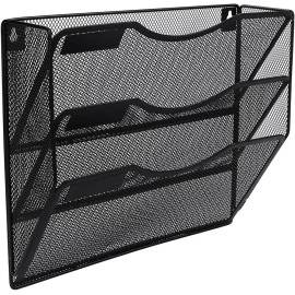 EasyPAG 3 Tier Black Mesh Wall File Organizer Durable Metal Office Storage Solution