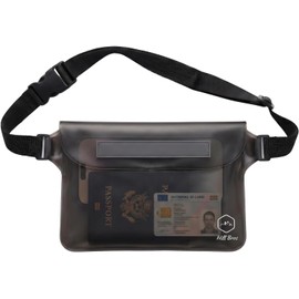 Hill Bros Bolsa Impermeable Cangurera Mujer Hombre Sumergible Extra Grande, Bolsa de Playa, Riñonera Mujer Hombre a Prueba de Agua y Arena, para Playa, Senderismo y Alberca (Negro transparente)