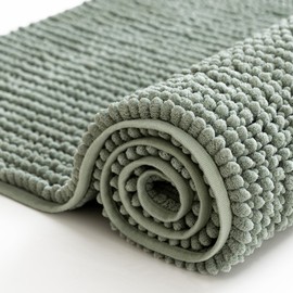 Turquoize Luxurious Shaggy Chenille Kitchen/Bath Mat Non-Slip Kitchen Rug Aqua Foam Chenille Rug Mat Runner Water Absorbent Rugs Washable Bath Rugs for Bathroom, 59" X 20", Sage-New Weave