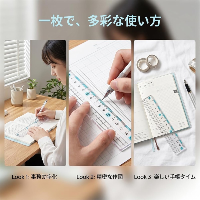 NIHOOOOH Ruler, 5.9 inches (15 cm), Elementary School Ruler, Transparent