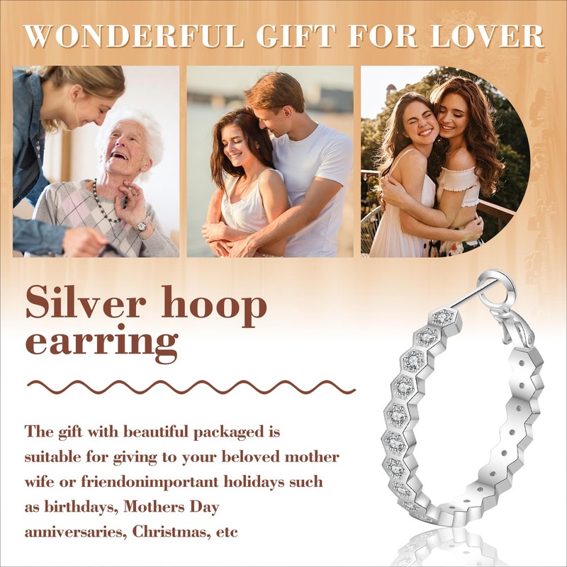 PABBEU S925 Sterling Silver Hoop Earrings for Women Cubic Zirconia