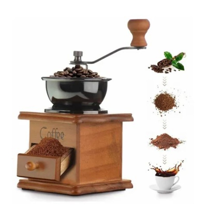 Manual Coffee Grinder Italian Retro Portable Stainless Steel Brown Hand