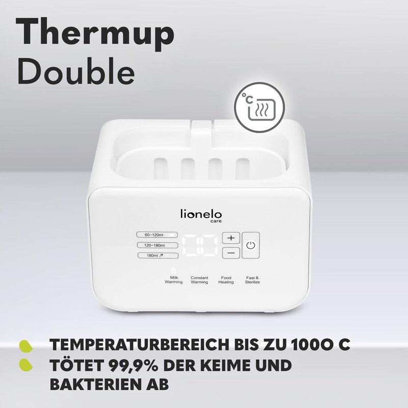 LIONELO Thermup Double Bottle Warmer, 2 Bottles Simultaneously, Heat Milk