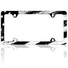 Black and White American Flag License Plate Frame Vintage Patriotic Flag License Plate Frames Auto Accessory Bracket Stainless Steel License Plate Holder with Screws for Women Men 6x12 Inch 4 Holes