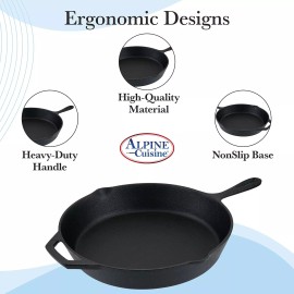 Alpine Cuisine Brand New 12" Pre-seasoned Black Cast Iron Frypan Heavy Duty Cooking Pans