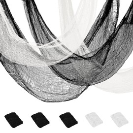 Decoración de Tela Espeluznante de Halloween 5 piece 76 x 183 cm, Gasa Negra Aterradora, Decoración de Halloween para Fiestas en Interiores y Exteriores (3 negras + 2 blancas)