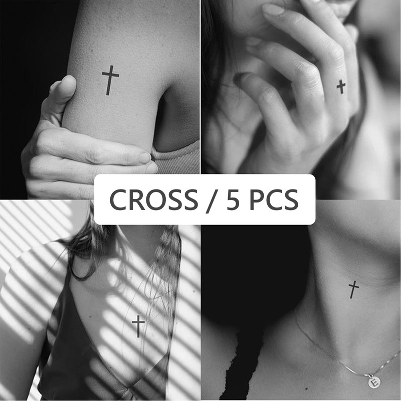 5 PCS Cross Temporary Tattoos, Semi-Permanent Tattoo, Water-Resistant Temp Tattoo