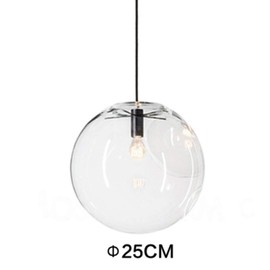 H XD GLOBAL E27 Industrial Clear Glass Globe Shade Pendant Lighting Modern Kitchen LOFT Hanging Light-1 Light (25cm)