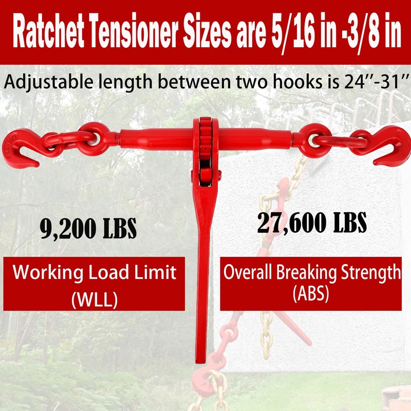 5/16"-3/8" Chain Binders Sets of 2, 5/16"×10ft Chains, Grade 70