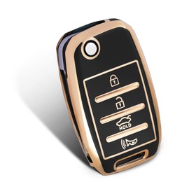 WORCAS - Funda protectora de TPU para llave inteligente compatible con Kia Sorento Sportage Rio Soul Forte Optima Carens Picanto 4 botones sin llave, accesorio remoto de entrada (color dorado y negro)