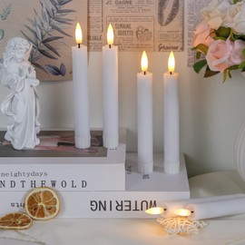 Yeelida Battery Operated Flameless Taper Candles with Two Remote Timer, 6.4" LED 3D-Wick Window Candles, Flickering Long-Lasting Warm Light Electric Pack of 6 Flameless Candlesticks (0.78" Dia, White)