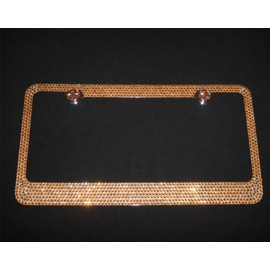 Bling BROWN(C-Type Screw Cap) Crystal Rhinestone-Metal Chrome License Plate Frame with Two Caps