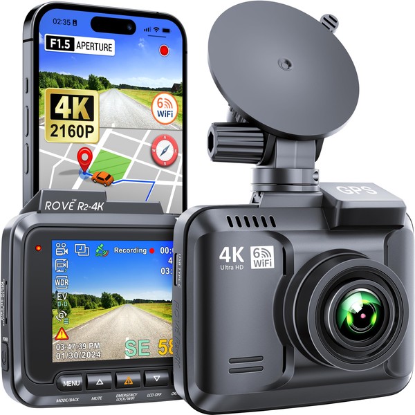 ROVE R2-4K Dash Cam Built-in WiFi 6 GPS Car Dashboard