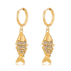 GREICHFAN Gold Fish Hoop Earrings for Women Summer Beach Earrings Fashion Vacation Jewelry