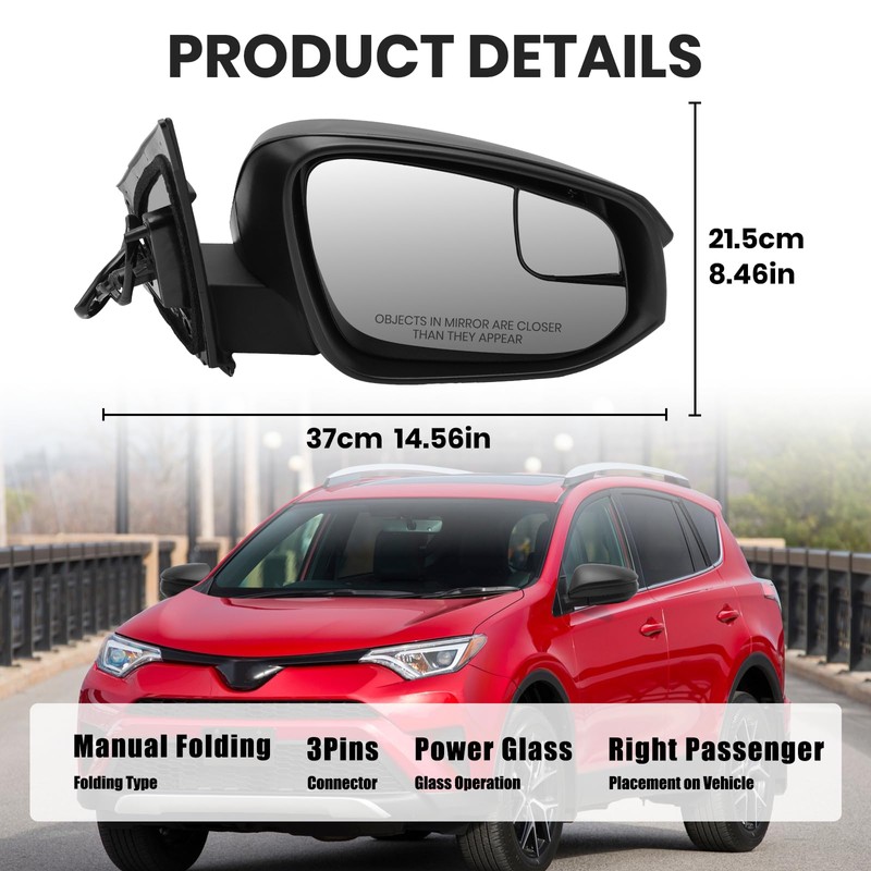 Side Mirror Compatible with Toyota RAV4 2016 2017 2018 Manual