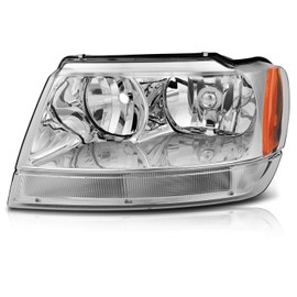 ROADFAR - Headlight Assembly For Jeep Grand Cherokee 1999-2004 A Pair Of Chrome Headlamp Driver/Passenger Side Replacement