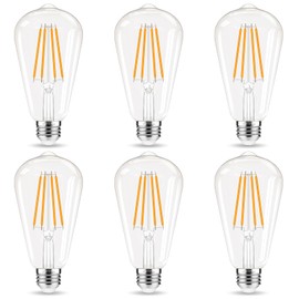 GvvooHome LED Edison Bulbs, E26 Bulb 60 watt Non-Dimmable, Soft White 2700K, ST58 Vintage Light Bulbs, 90+ CRI, 6W 600LM, E26 Medium Base, Clear Glass, 6 Pack