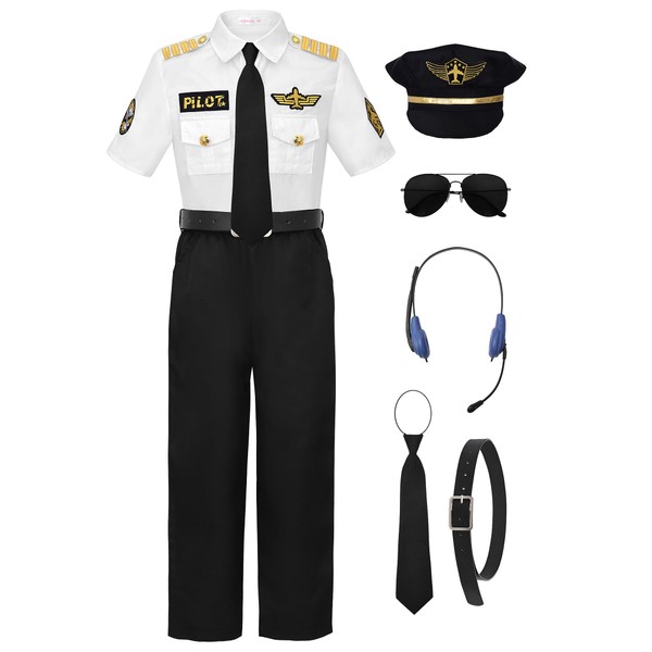 ReliBeauty Pilot Costume for Kids with Accessories Airline Captain pilot