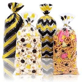 Alimat PluS Colorful Cellophane Treat Bags 4.9×10.6 Inches, 50 Pieces Plastic Clear Bags for Treats, Cookie Bag with Twist Ties