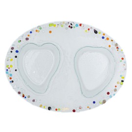 SOSPIRI VENEZIA Murano Style Oval Glass Plate with Two Heart Cut-Outs - Elegant Tray Accessory for Romantic Dinner 31 x 23 cm